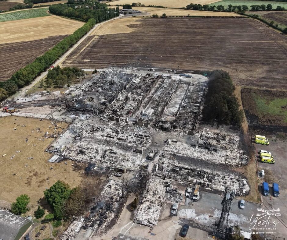HIgh land farm fire, images from Yedis Drone Shots