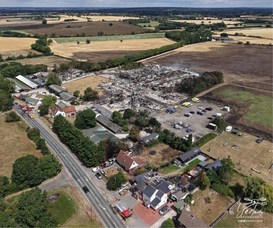 HIghland farm fire careclean essex image by yedis drone shots